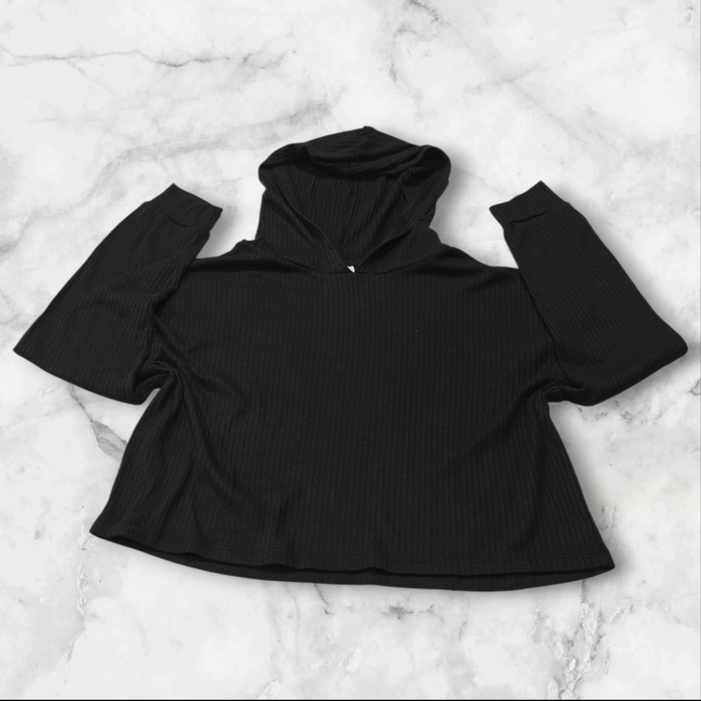 Colsie Long Sleeve Black Hooded Pullover Size Medium (M) A106